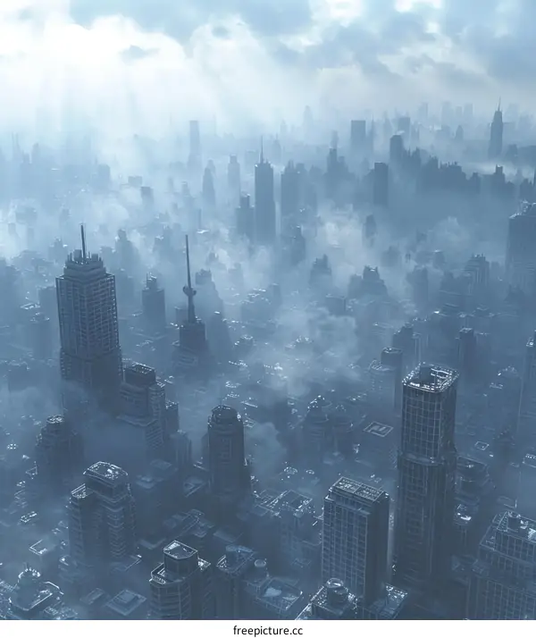 Futuristic City with Skyscrapers under Cloudy Sky