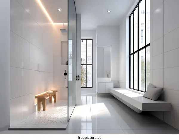 Modern Minimalist Bathroom Design with Large Windows