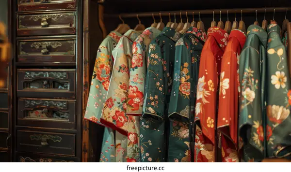 A collection of colorful Chinese traditional clothes