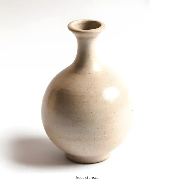 Beige Ceramic Vase on White Background