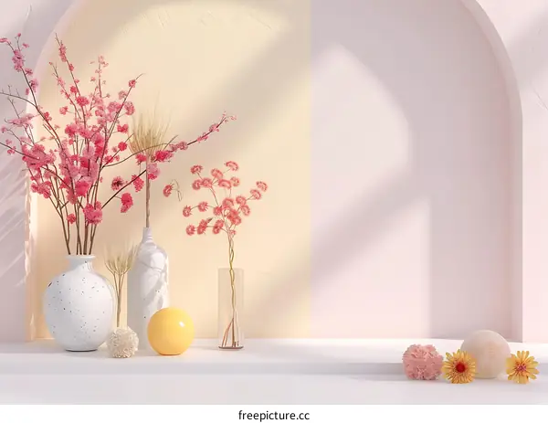 Pink and Yellow Floral Arrangement in Minimalist Setting