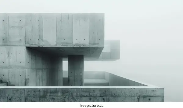 A concrete building with a large terrace and a view of the mountains