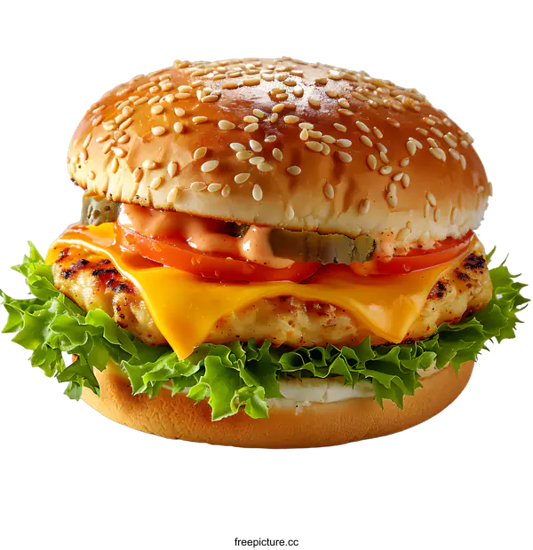 [Transparent Background PNG]Delicious chicken burger on white background