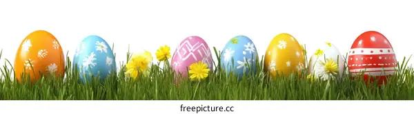 Easter Eggs in Grass with Flowers