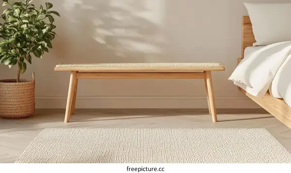 Simple Wooden Bench in a Minimalist Bedroom