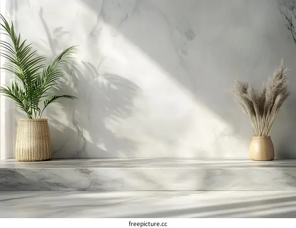 Minimalist Interior Design with Marble Wall and Platform
