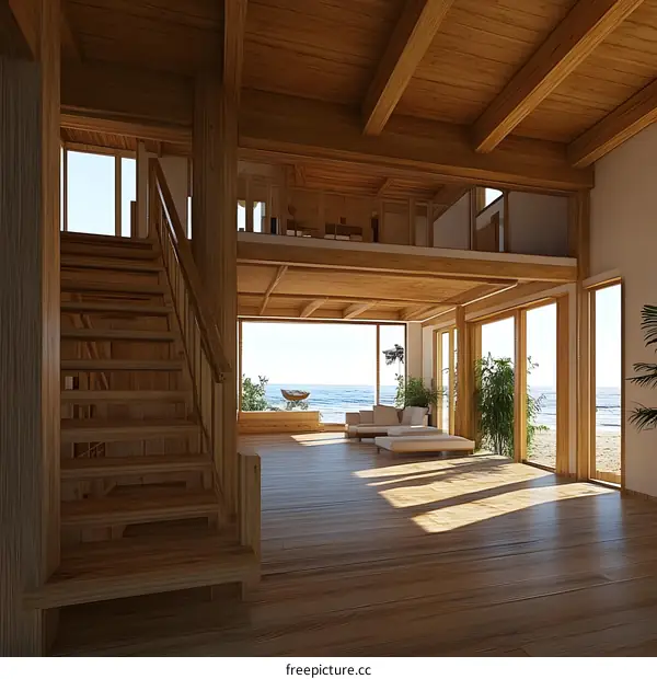 Modern Wooden House Interior Design With Ocean View