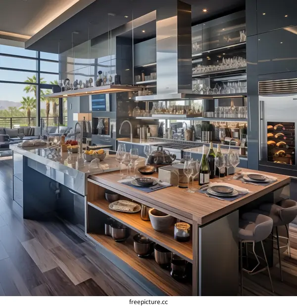 Modern Kitchen Design with Island and Wine Cooler