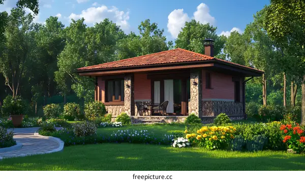 Modern Brick Cottage Design with Lush Garden