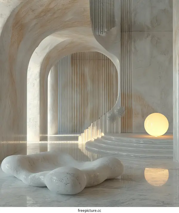 Modern Interior with Marble Walls and Sculpture