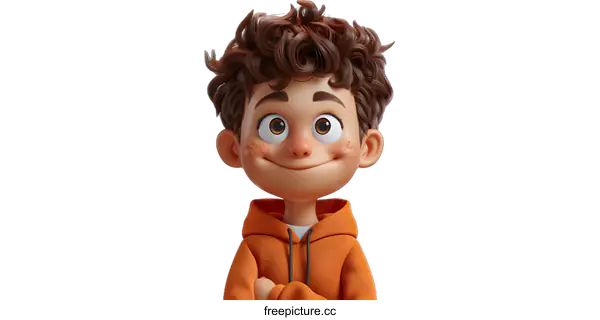 [Transparent Background PNG]Smiling Cartoon Boy with Brown Hair