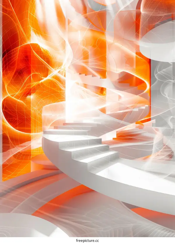 Surreal Spiral Staircase with Glowing Orange Light