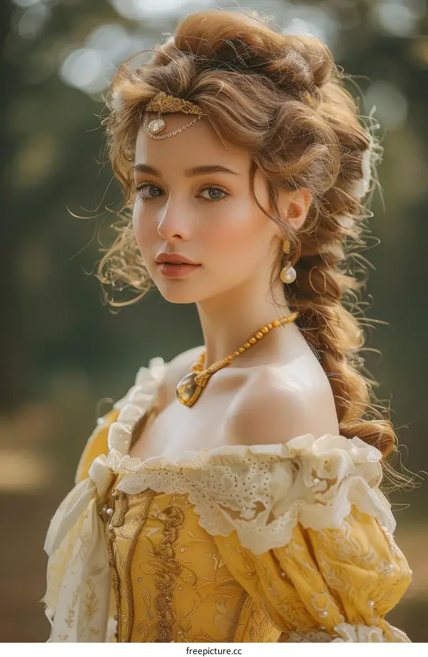 portrait of a beautiful young woman in a yellow dress