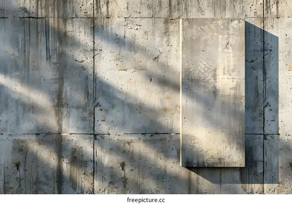 Concrete Wall With Shadow  And Square Panel