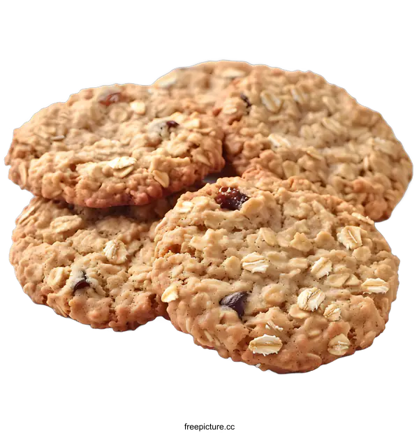 [Transparent Background PNG]Delicious oatmeal raisin cookies on a white background