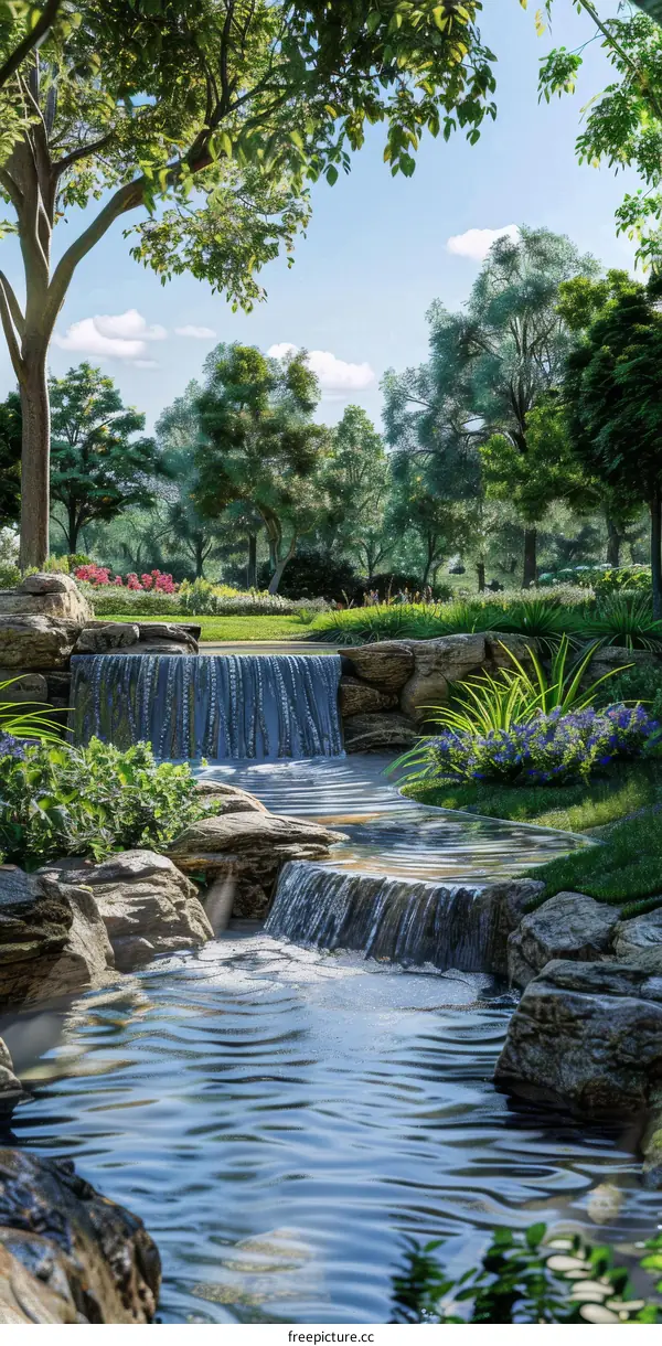 Beautiful Landscaping with a Cascading Waterfall
