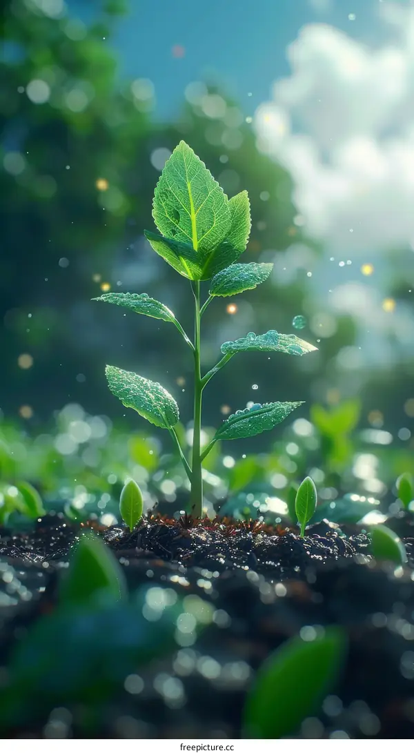 Green sprout growing from the soil