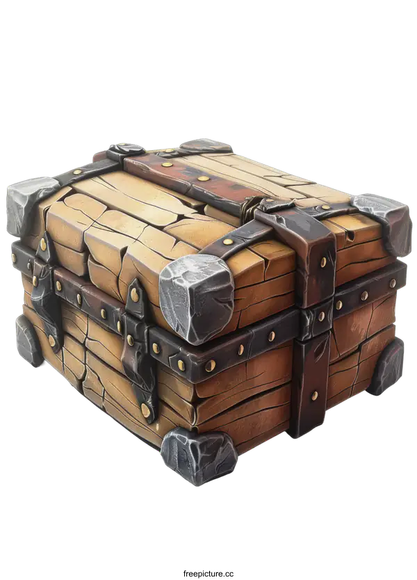[Transparent Background PNG]Old wooden chest with metal details