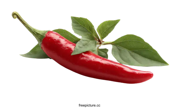 [Transparent Background PNG]Closeup of a Red Chili Pepper with Leaves