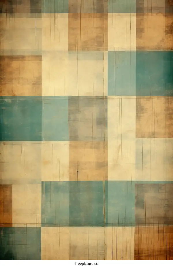 Blue and Brown Grunge Textured Checkered Background