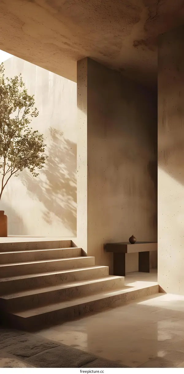Minimalist Concrete Architecture with Staircase and Sunlight
