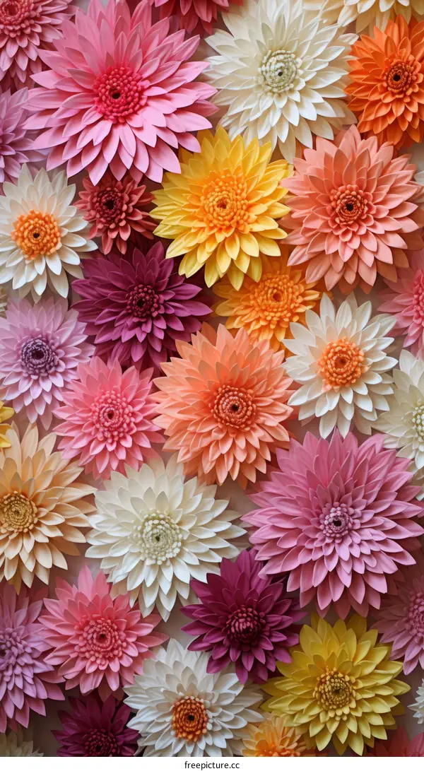 A wall of paper flowers