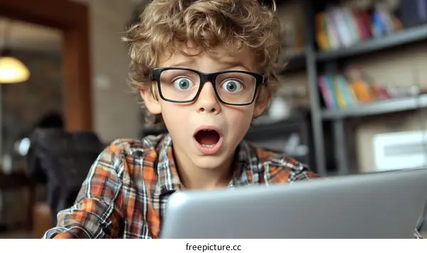 Shocked Boy Looking at a Device