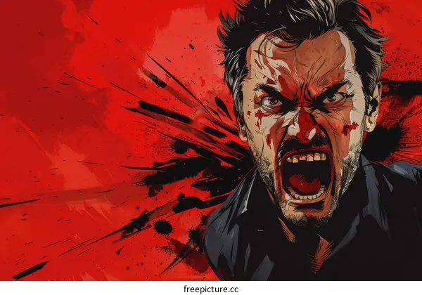 A man screaming with blood on his face