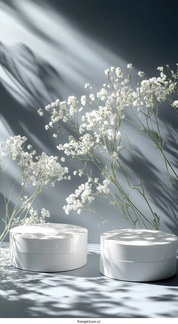 White Cosmetic Display with Flowers