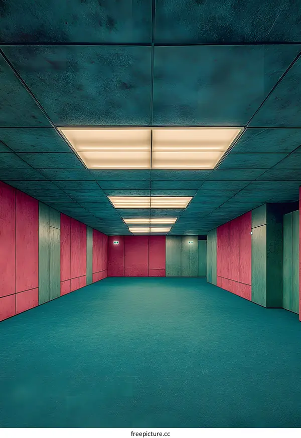 Minimalist Interior Design with Green and Pink Walls and Ceiling Lights