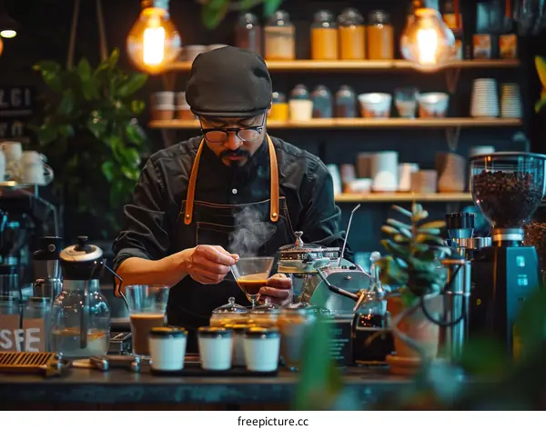 Barista making coffee in a coffee shop