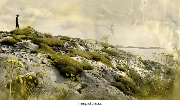 Woman Standing on Rocky Cliff Overlooking the Sea