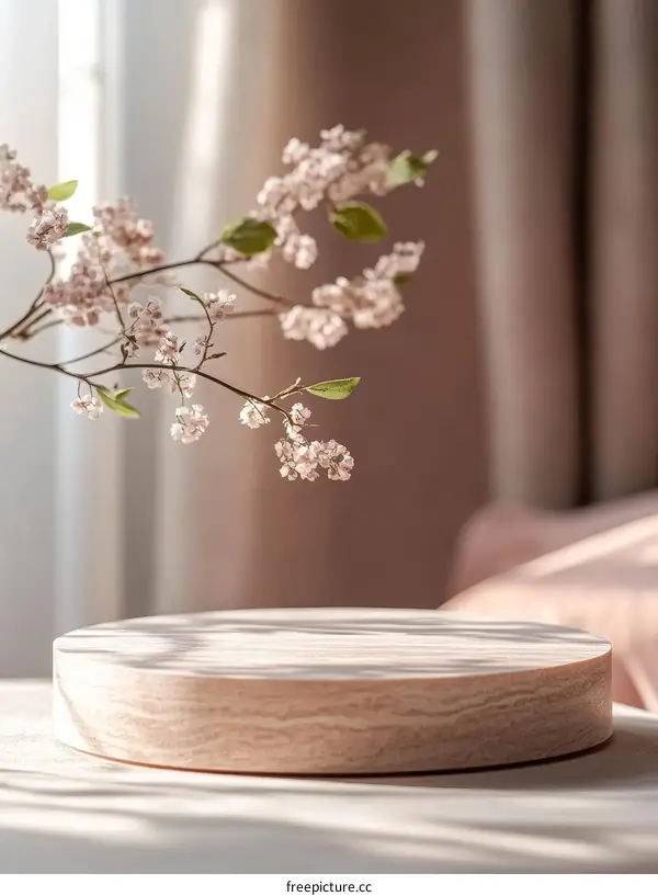 Wooden Display Platform with Spring Flowers