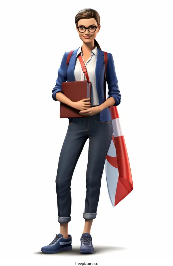 Illustration of a Smiling Woman Wearing a Red Cape and Holding a Book