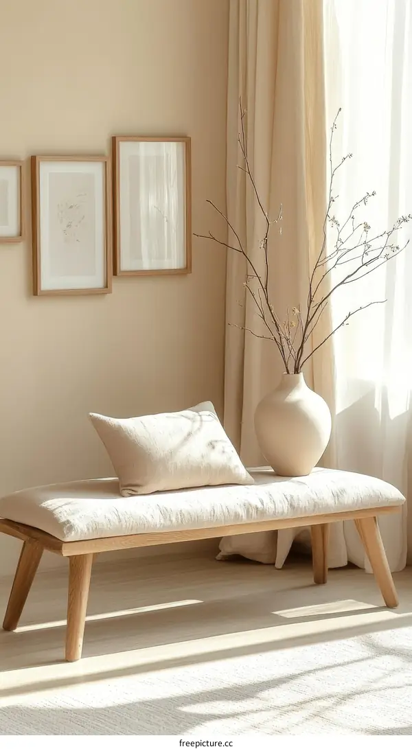 Beige Living Room Bench with Artwork