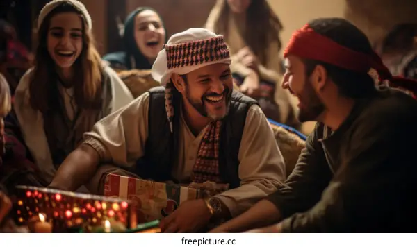 A group of people are sitting on the floor in a room, laughing and talking.