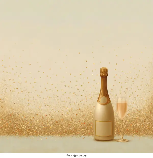 Golden Champagne Bottle and Glass Festive Celebration