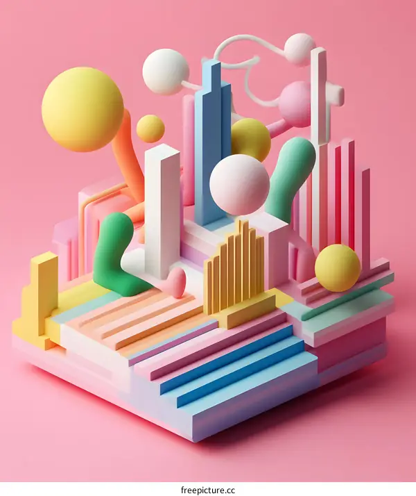 Abstract 3D Geometric Shapes with Colorful Background