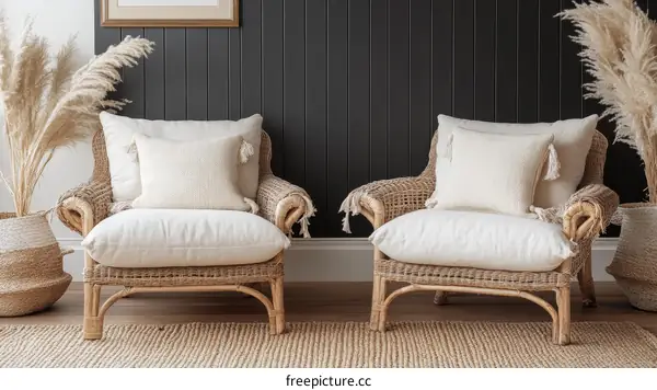 Cream Colored Rattan Armchair Living Room Decor