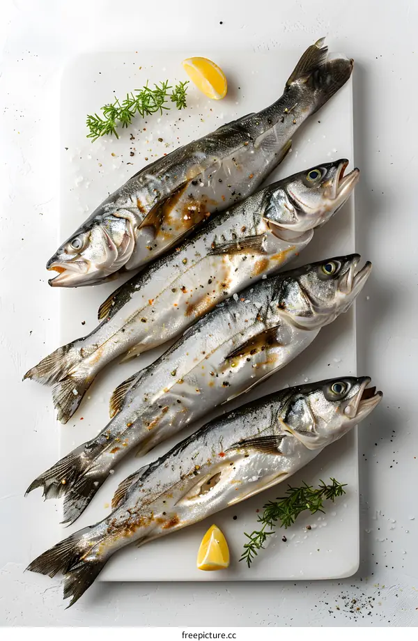 Fresh Sea Bass Fish on White Board