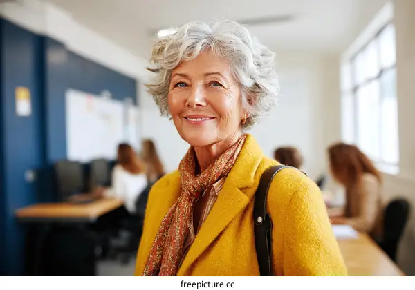 Smiling Senior Woman in a Modern Office