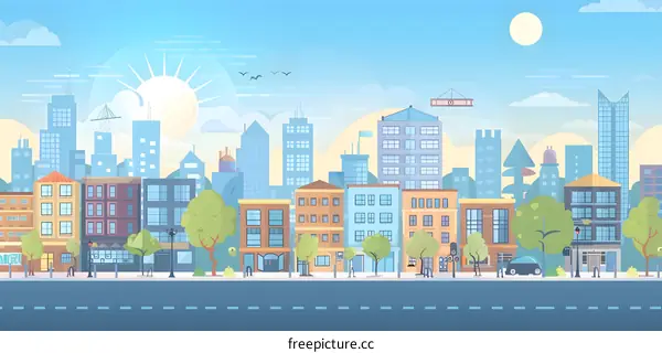Beautiful Cityscape Illustration With Buildings, Trees and People