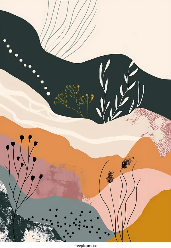 Abstract Art with Landscape and Floral Elements