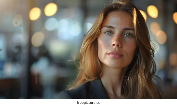 Portrait of a beautiful woman with long blond hair and green eyes