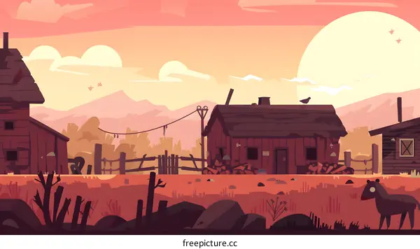 Simple Rural Landscape With Rustic Houses