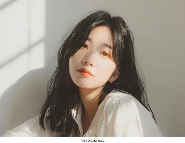 Asian Woman Portrait With Short Black Hair