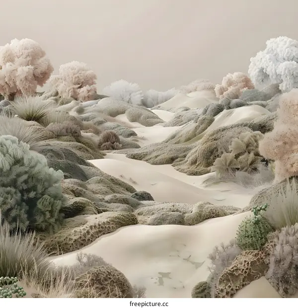 Abstract Sand Dunes With Minimalist Foliage