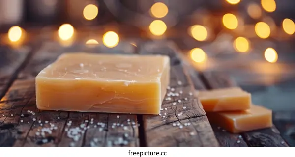 Close-up of a Block of Beeswax on a Wooden Table
