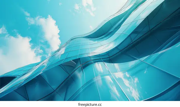 Blue modern glass skyscraper with reflection of the sky