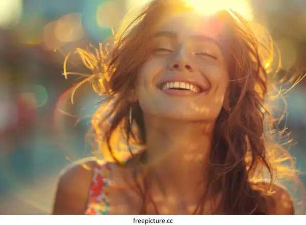 Happy Woman in the Sunlight With Her Eyes Closed